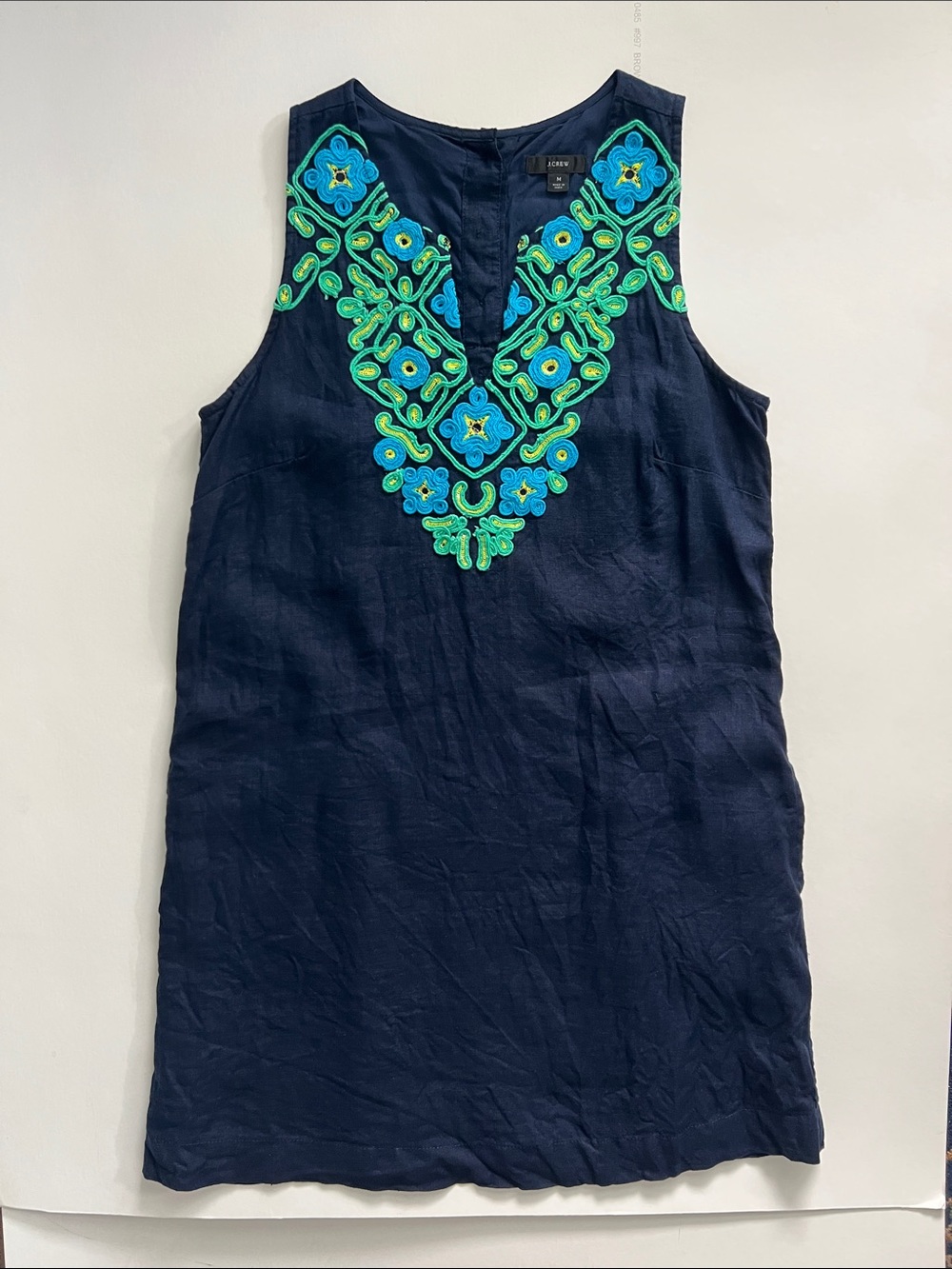 J. Crew Navy Sleeveless Dress with Colorful Embroidery